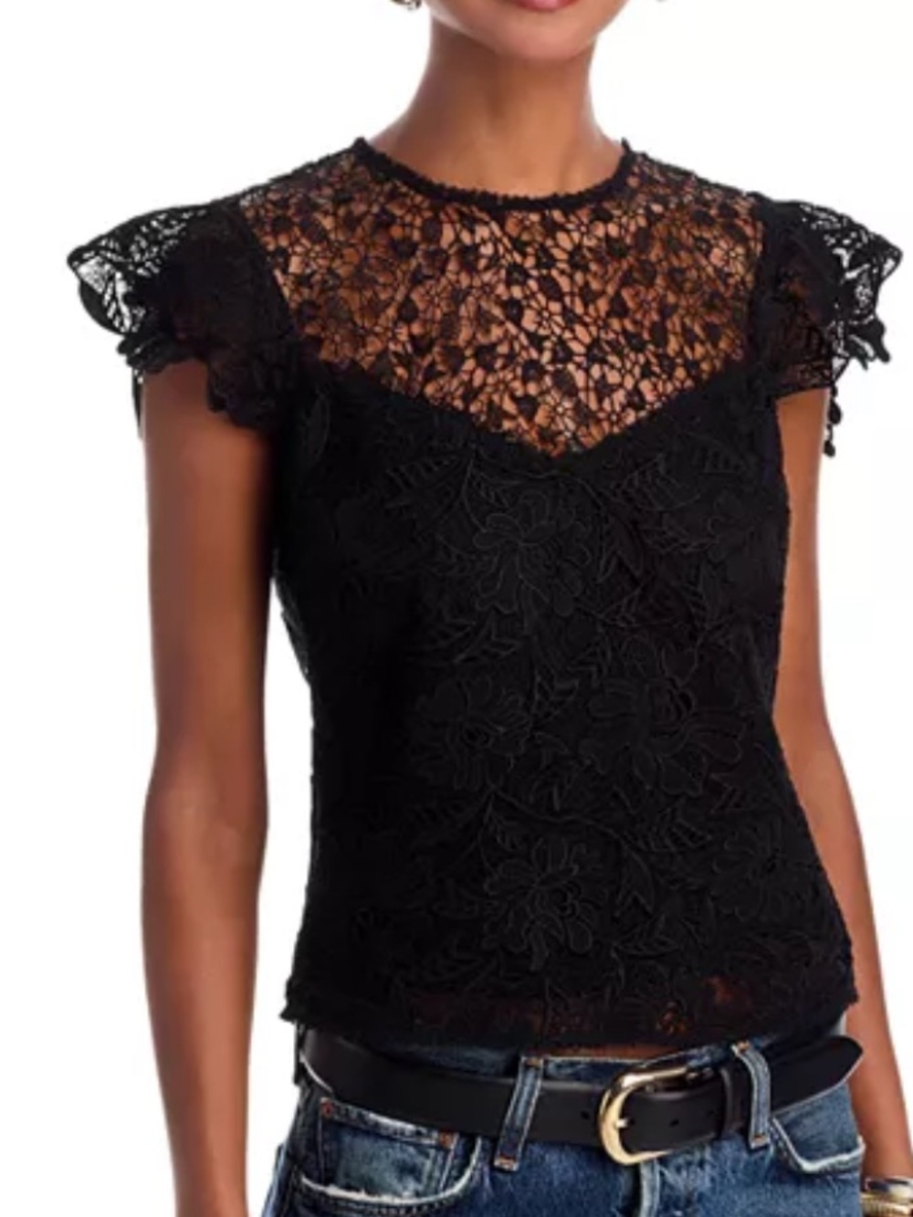 Aqua‎ Black Short Sleeve Lace Top